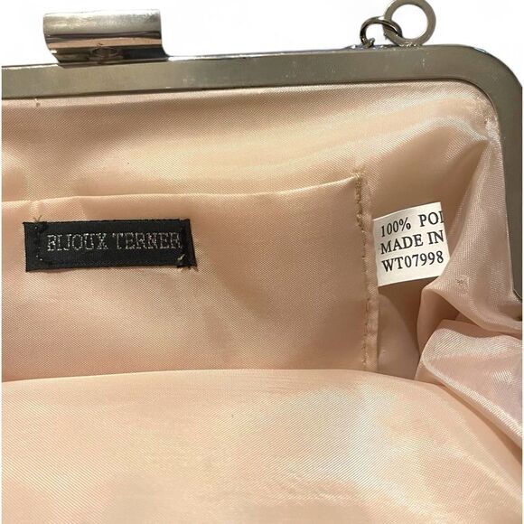 Bijoux Terner Pattern Bead Satin Kiss Lock Chain Clutch Purse - Picture 16 of 16